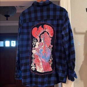 Pink Floyd Blue Plaid Size L 100% Cotton